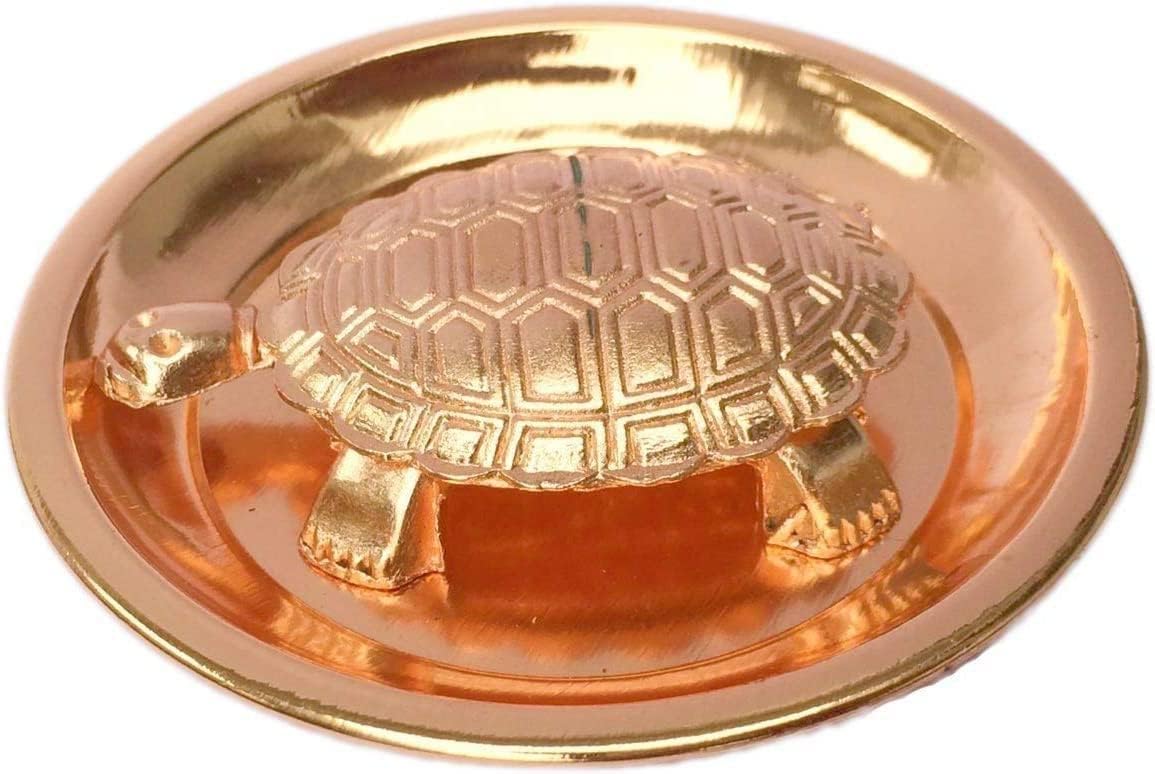 Pujahome Copper Metal Feng Shui Vastu Turtle Tortoise Plate Set/Turtle Plate Yantra Vastu Feng Shui 6 cm