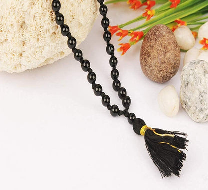 Pujahome Black Hakik Mala/Black Agate Mala (Size: 7mm, Beads: 108+1)