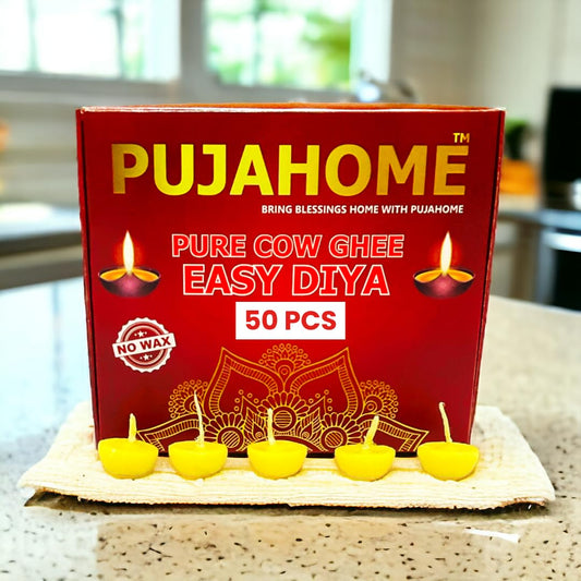 Pujahome Pure Cow Ghee Diya Wicks (50 Pieces) 30min Burning Time, Wax Free