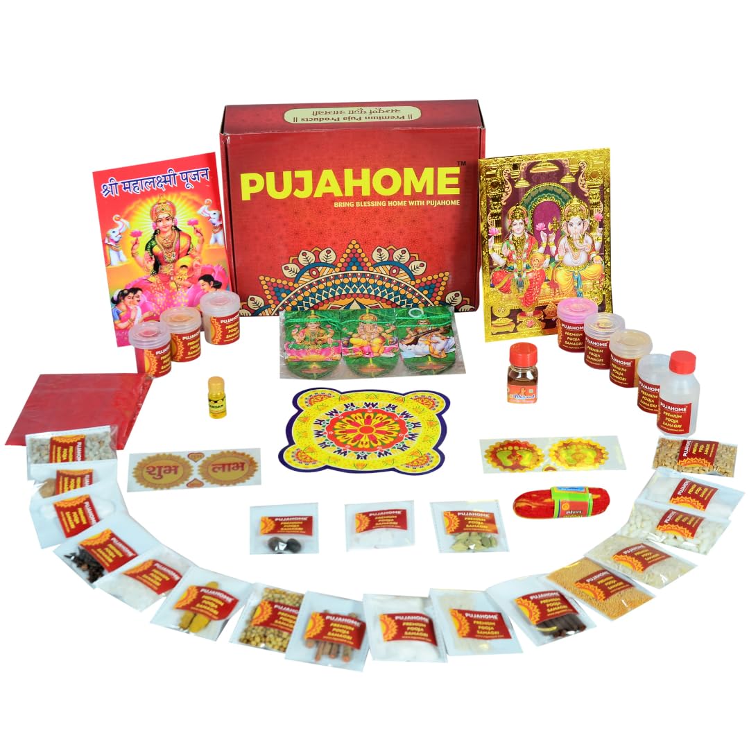 Pujahome Diwali Puja Samagri Kit for Mahalakshmi Pujan (38+ Items) with Detailed Puja Vidhi