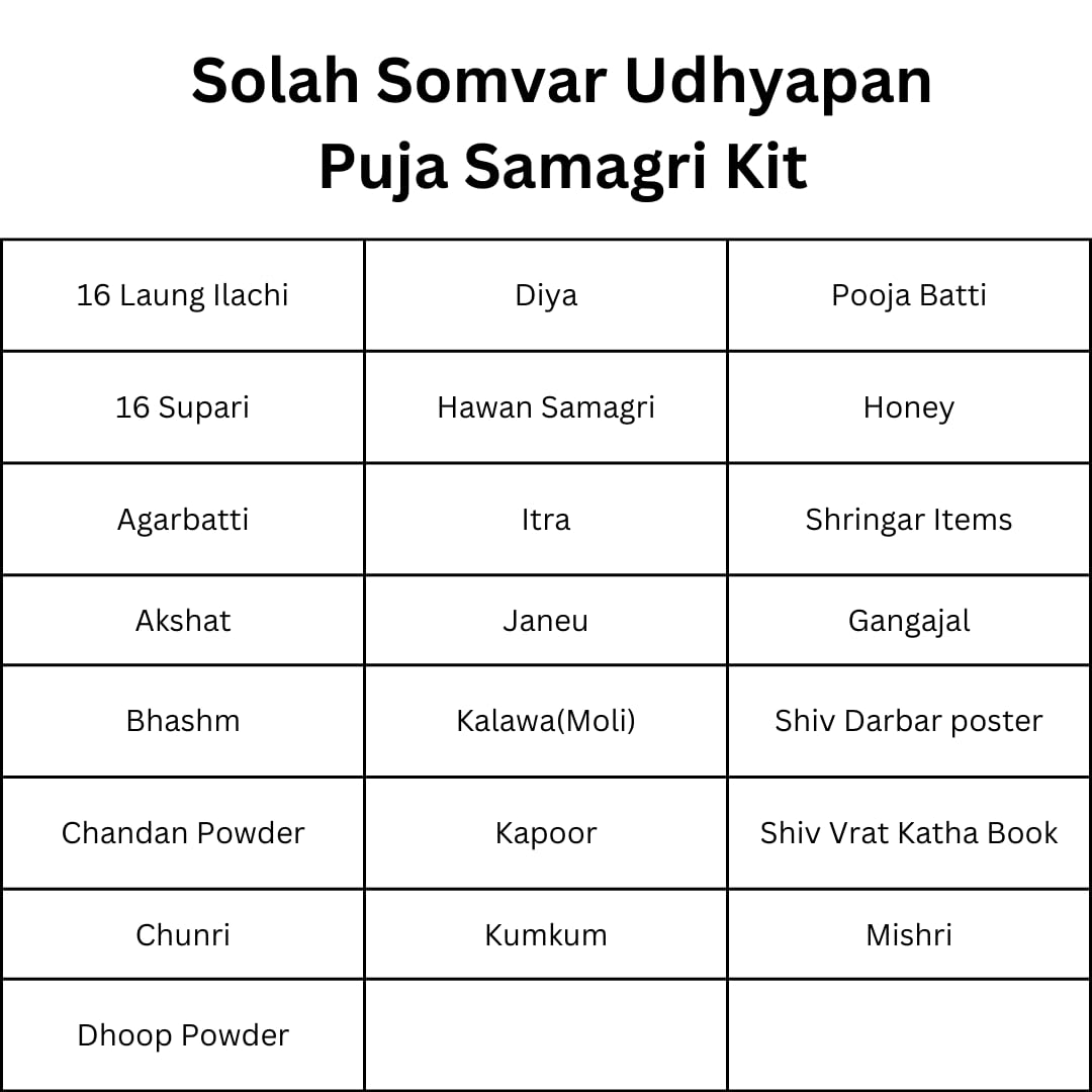 Pujahome Solah Somvar Udhyapan Puja Samagri Kit With Detailed Katha Bo