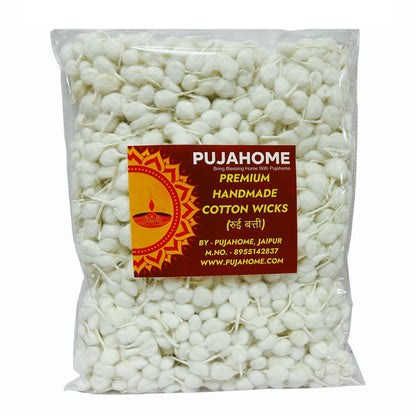 Pujahome Handmade Round Cotton Wicks (GOL Batti) for Diya - Ideal for Puja & Rituals (1100 Pieces - White)