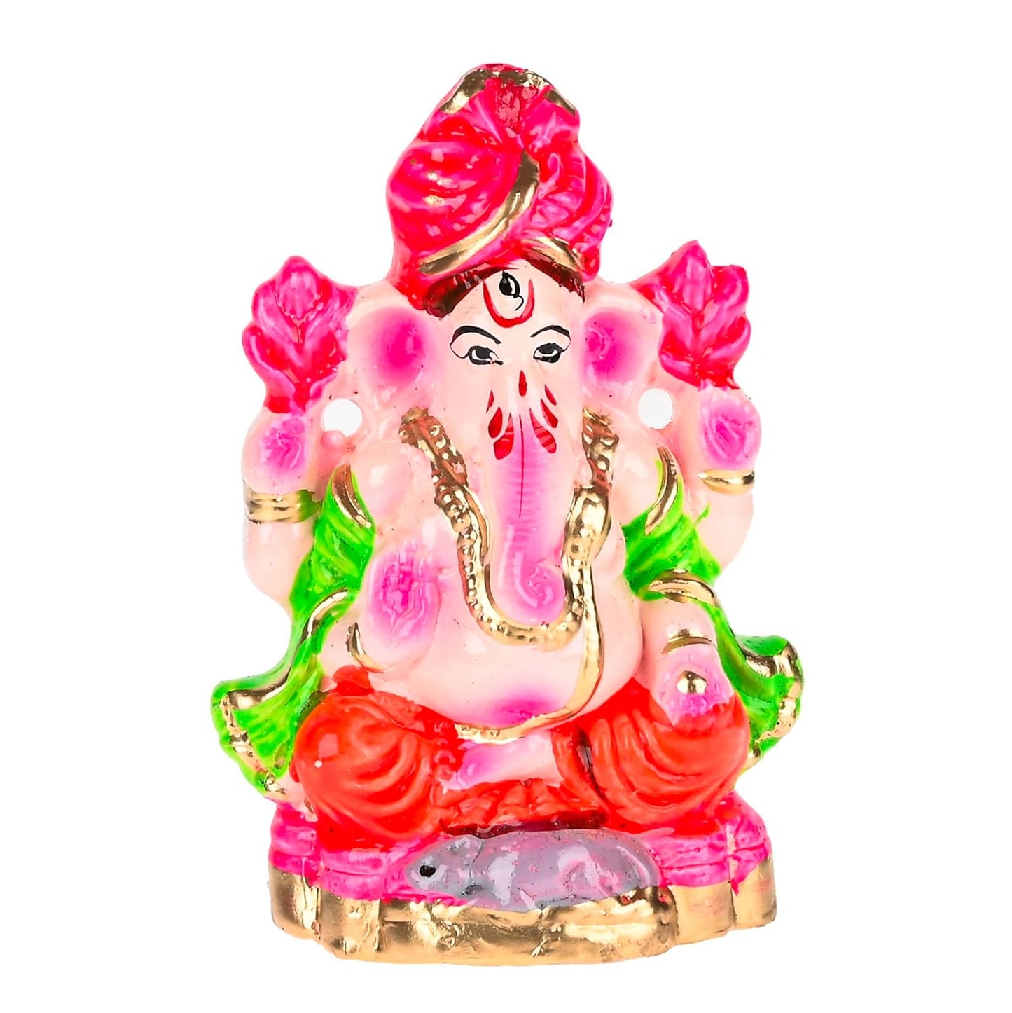 Pujahome Mitti Ganesh Idol | Eco-Friendly Mud/Clay 4 Bhuja Painted Colorful Ganesh Murti(4x3 Inches)