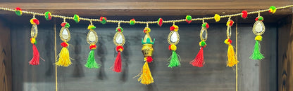 Pujahome Latest Traditional Multi Zula Pearl, Mirror Work Plastic Beads Handmade Door Hanging Toran Bandarwal for Home Door Latest Diwali Fancy Traditional mandir Decoration Item