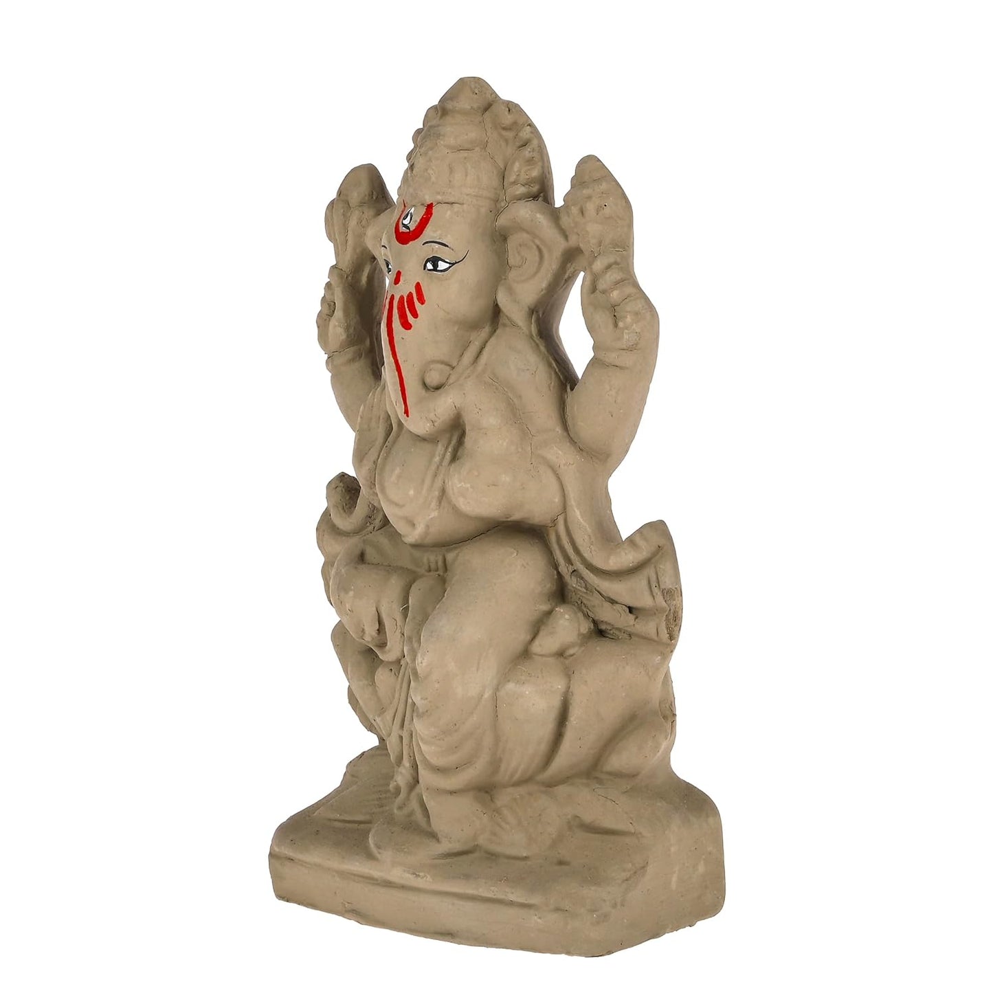 Pujahome Mitti Ganesh Idol | Eco-Friendly Handcrafted Mud/Clay Ganesh Murti (Lotus Ganesha)(4x3 Inches)