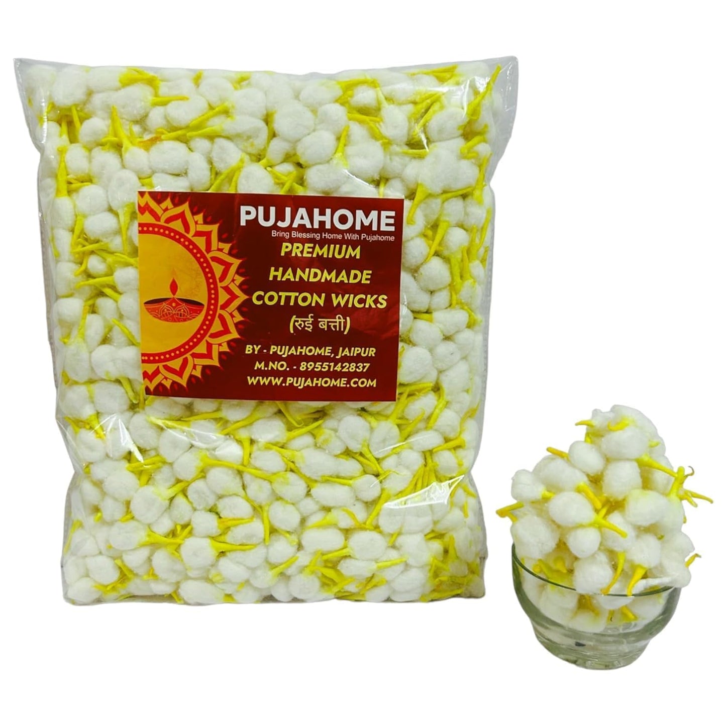 Pujahome Round Cotton Wicks for Diya With Chandan Tip Pack of 2100 Pieces