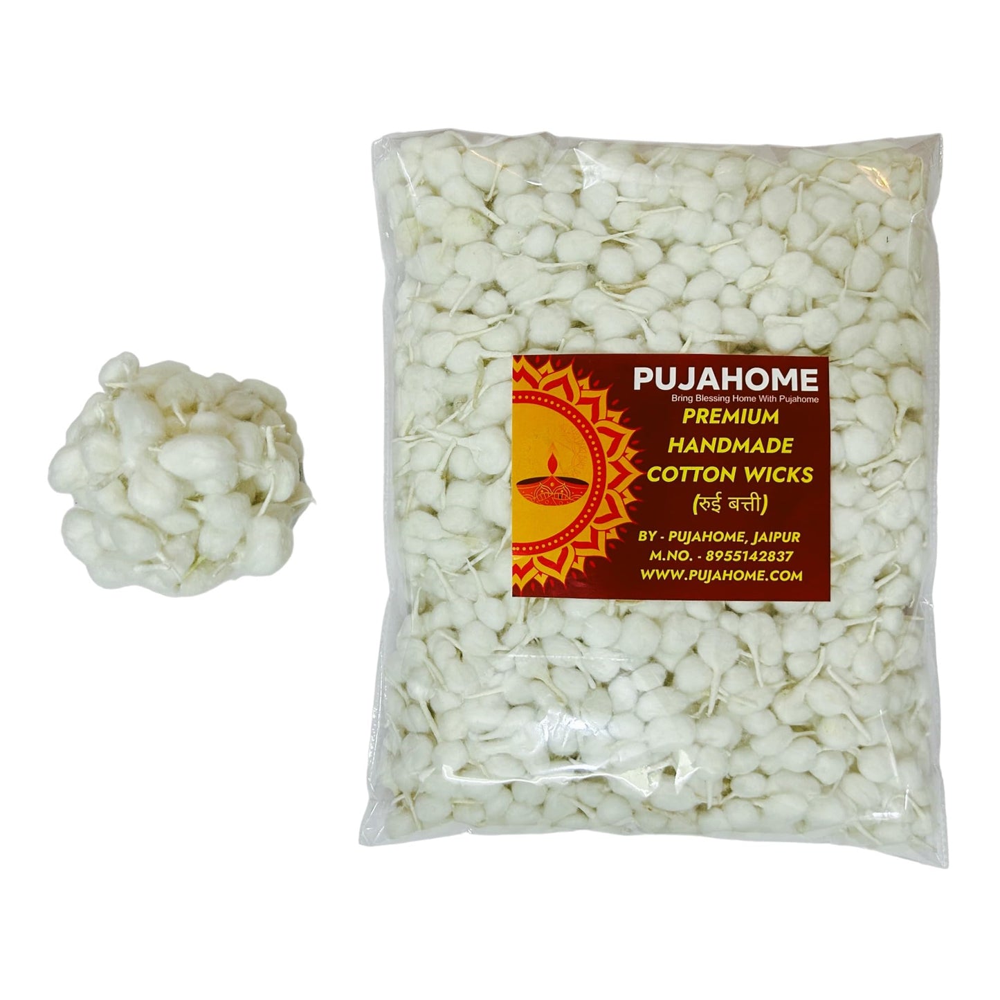 Pujahome Premium Round Cotton Wicks (GOL Batti) for Diya - 1500 Pieces, Ideal for Puja & Rituals (White)