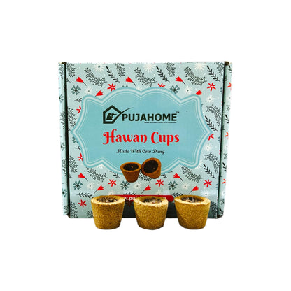 Pujahome Premium Loban/Guggal Fragrance Hawan Cups Made with Cow Dung (12 Cups Per Pack + Free Holder)