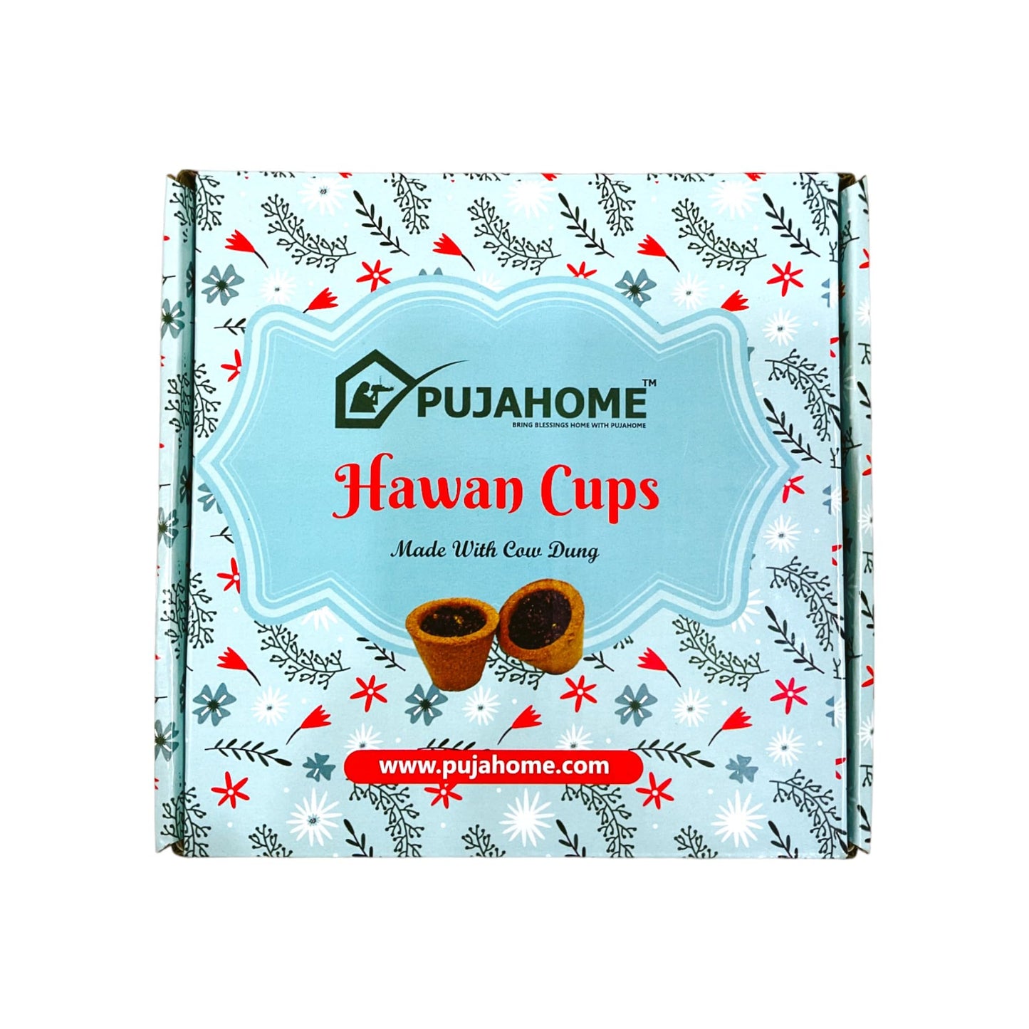 Pujahome Premium Mogra Fragrance Hawan Cups Made with Cow Dung (12 Cups Per Pack + Free Holder)