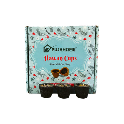 Pujahome Premium Sambrani Hawan Cups Made with Cow Dung (12 Cups Per Pack + Free Holder)