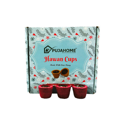 Pujahome Premium Rose Fragrance Hawan Cups Made with Cow Dung (12 Cups Per Pack + Free Holder)