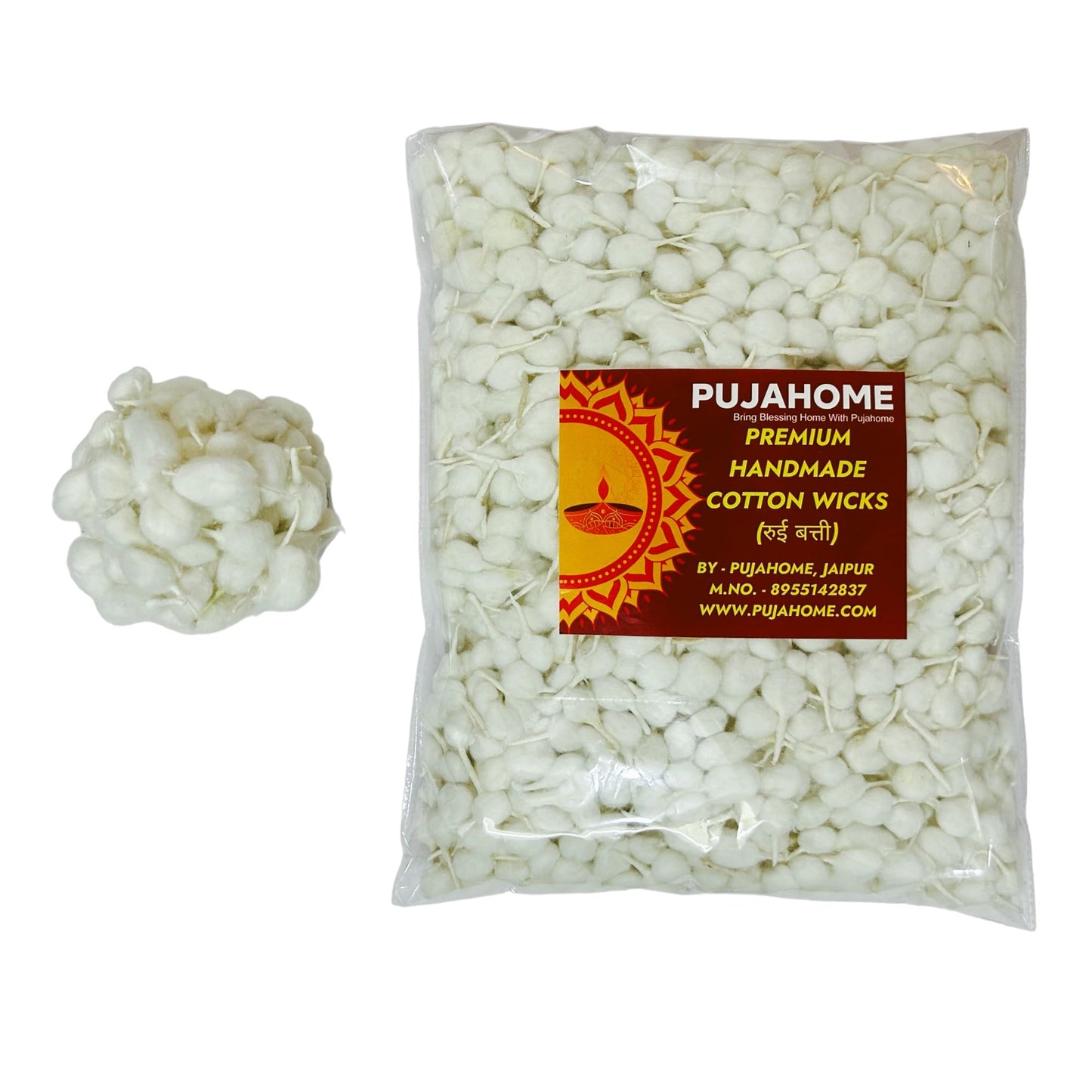 Pujahome Handmade Round Cotton Wicks (GOL Batti) for Diya - 3100 Pieces, Ideal for Puja & Rituals (White)