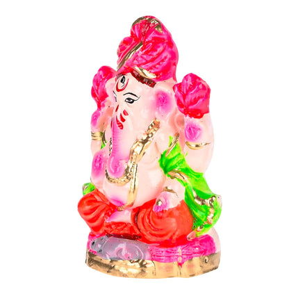 Pujahome Mitti Ganesh Idol | Eco-Friendly Mud/Clay 4 Bhuja Painted Colorful Ganesh Murti(4x3 Inches)