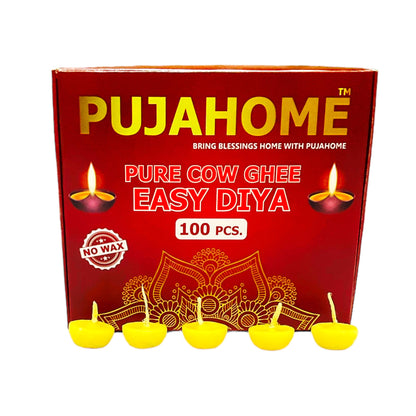 Pujahome Pure Cow Ghee Diya Wicks (100 Pieces) 30min Burning Time, Wax Free