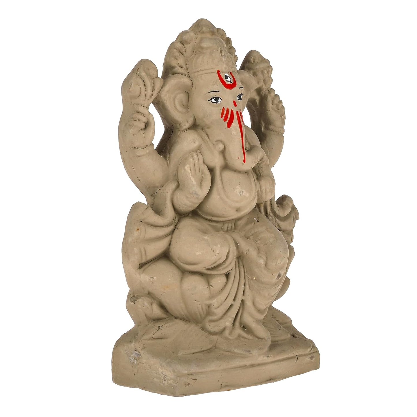 Pujahome Mitti Ganesh Idol | Eco-Friendly Handcrafted Mud/Clay Ganesh Murti (Lotus Ganesha)(4x3 Inches)