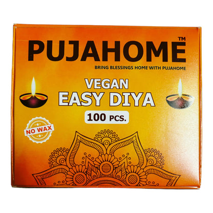 Pujahome Ghee Diya Wicks (100 Pieces - Yellow) 30min Burning Time, Wax Free Vegan Easy Diya