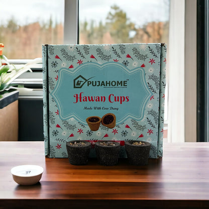 Pujahome Premium Sambrani Hawan Cups Made with Cow Dung (12 Cups Per Pack + Free Holder)