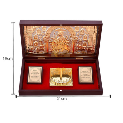 Pujahome Gold Plated Jai Mata Di Charan Paduka Box With Footprint