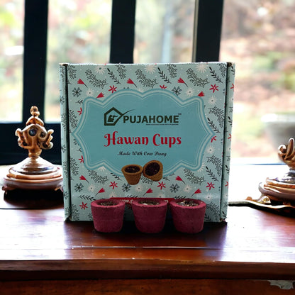 Pujahome Premium Rose Fragrance Hawan Cups Made with Cow Dung (12 Cups Per Pack + Free Holder)