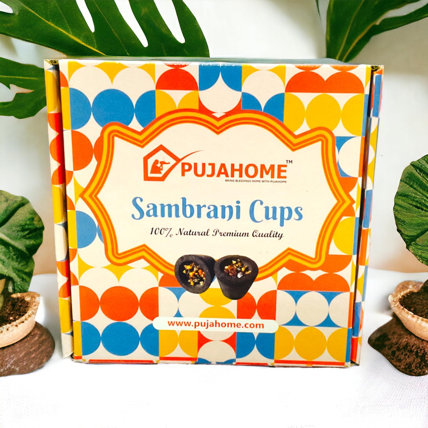 Pujahome Natural Mogra Fragrance Sambrani Cups for Puja/Home (12 Cups Per Pack + Free  Holder)