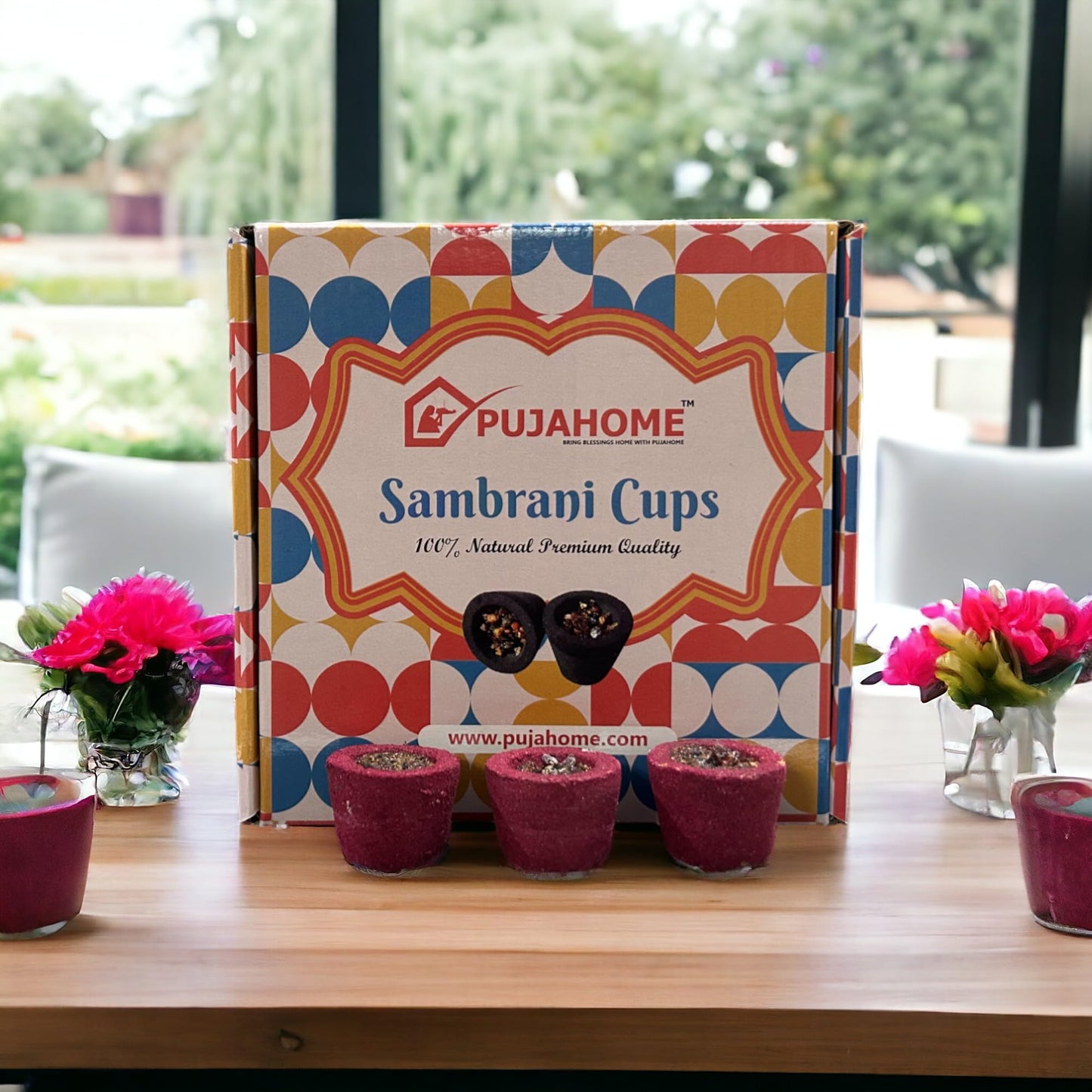 Pujahome Natural Rose Fragrance Sambrani Cups for Puja/Home (12 Cups Per Pack + Free Holder)