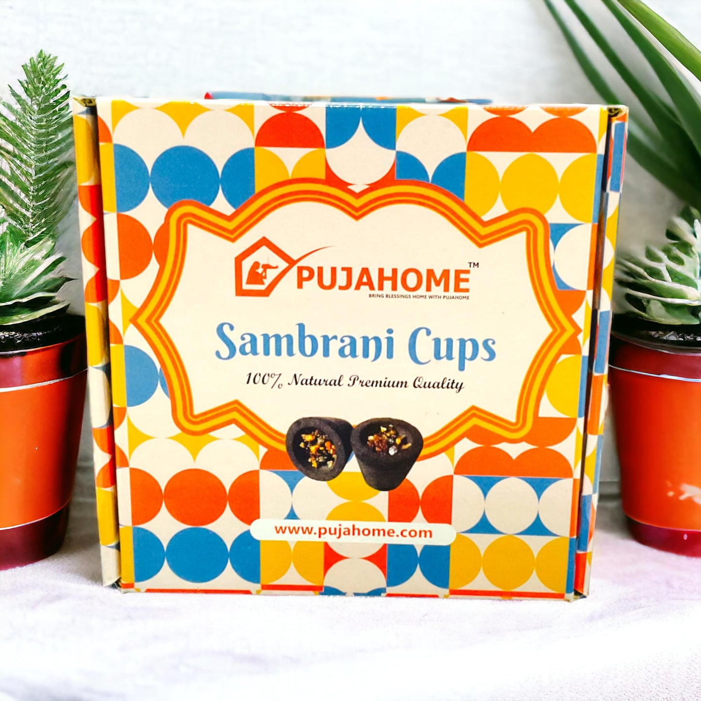 Pujahome Natural 4 in 1 Fragrance Pack Sambrani Cups for Puja/Home (12 Cups Per Pack + Free  Holder)