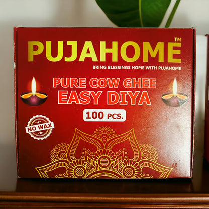 Pujahome Pure Cow Ghee Diya Wicks (100 Pieces) 30min Burning Time, Wax Free