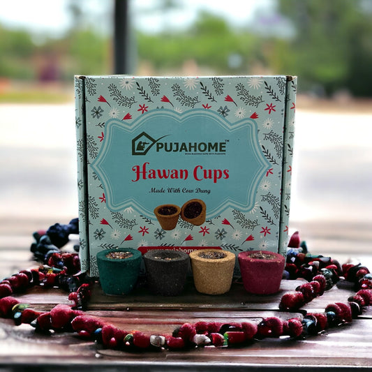 Pujahome Premium 4 in 1 fragrance Pack Hawan Cups Made with Cow Dung (12 Cups Per Pack + Free Holder)