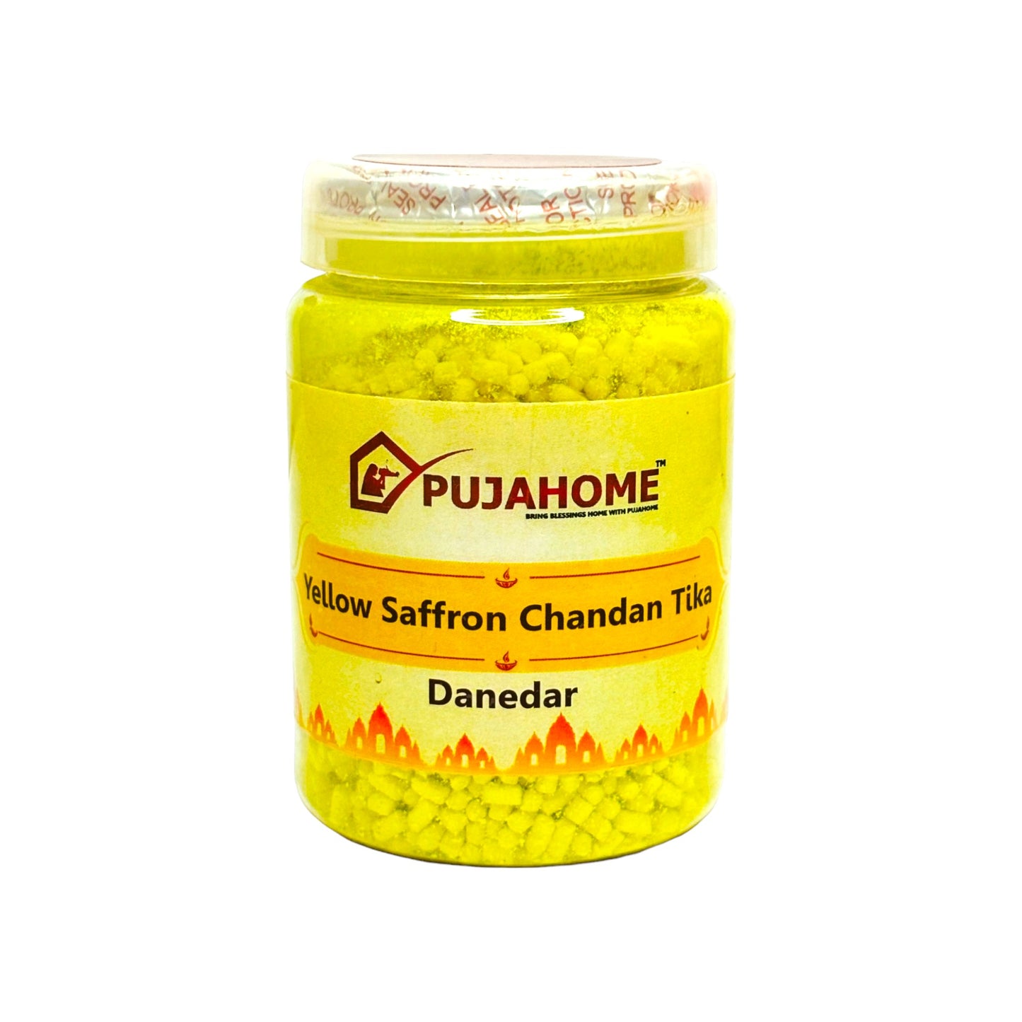 Pujahome Premium Yellow Saffron Chandan Tika Danedar 200 Gram Box