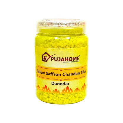 Pujahome Premium Yellow Saffron Chandan Tika Danedar 200 Gram Box