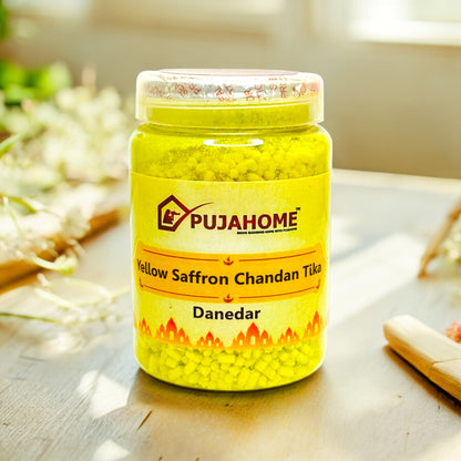 Pujahome Premium Yellow Saffron Chandan Tika Danedar 200 Gram Box