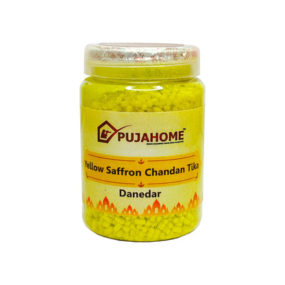 Pujahome Premium Yellow Saffron Chandan Tika Danedar 200 Gram Box