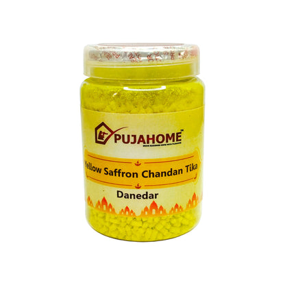 Pujahome Premium Yellow Saffron Chandan Tika Danedar 200 Gram Box