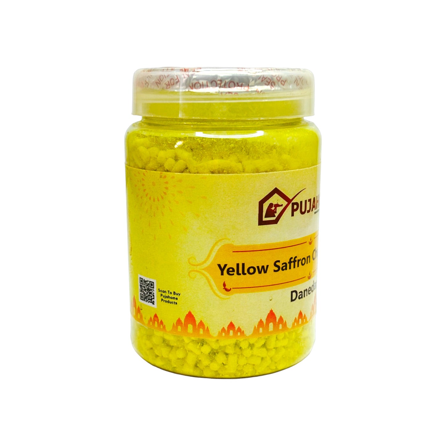 Pujahome Premium Yellow Saffron Chandan Tika Danedar 200 Gram Box