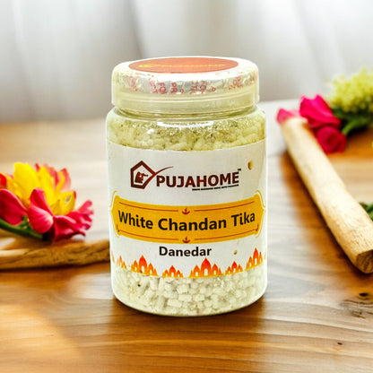 Pujahome Premium White Chandan Tika Danedar 200 Gram Box