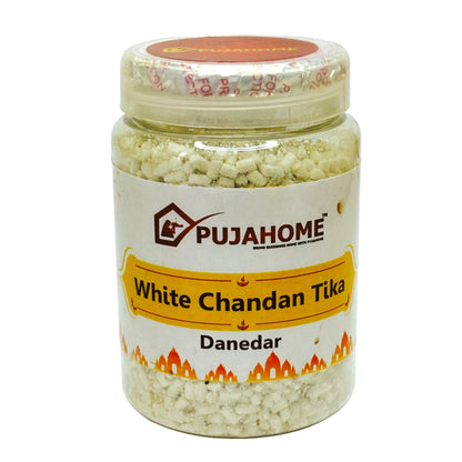 Pujahome Premium White Chandan Tika Danedar 200 Gram Box