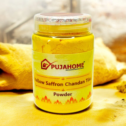 Pujahome Premium Yellow Saffron Chandan Tika Powder 100 Gram Box