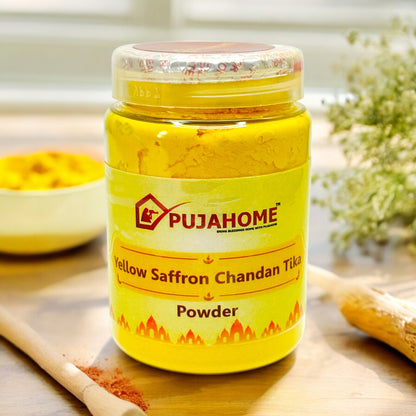 Pujahome Premium Yellow Saffron Chandan Tika Powder 100 Gram Box