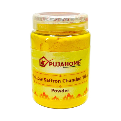 Pujahome Premium Yellow Saffron Chandan Tika Powder 100 Gram Box