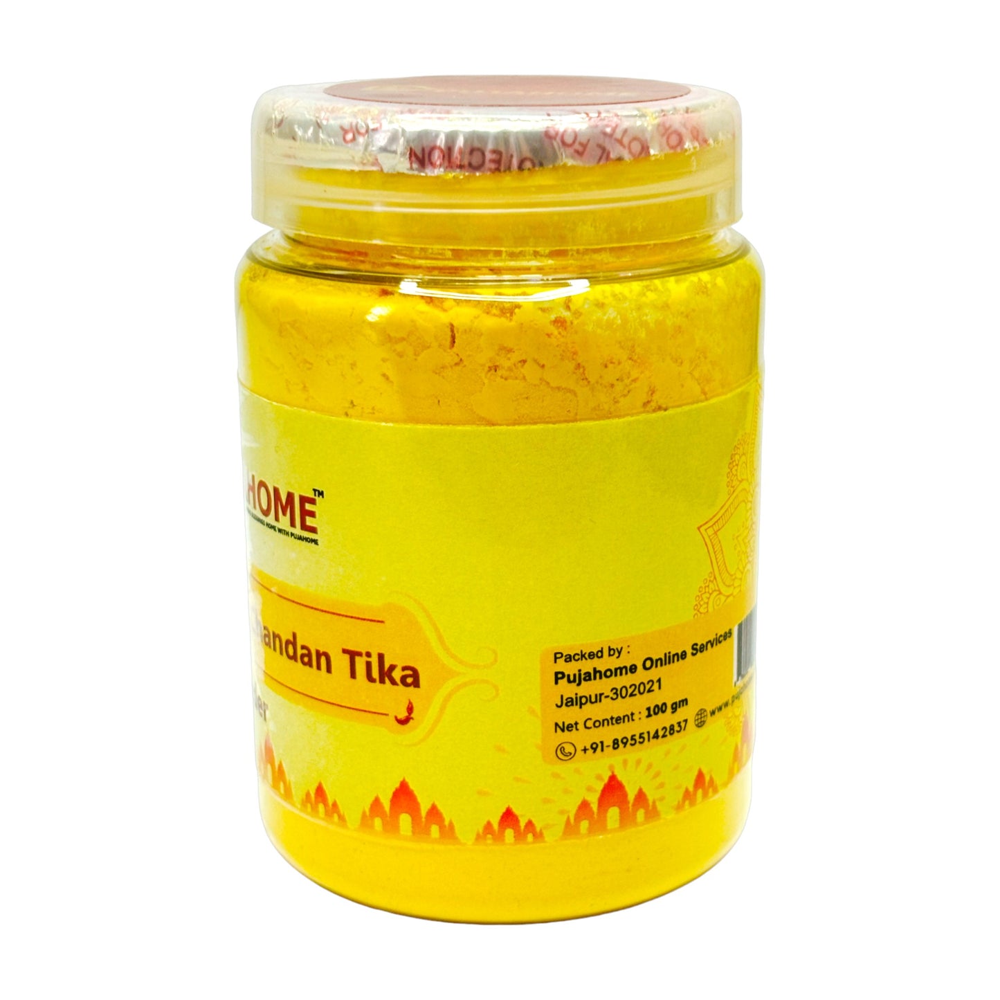 Pujahome Premium Yellow Saffron Chandan Tika Powder 100 Gram Box