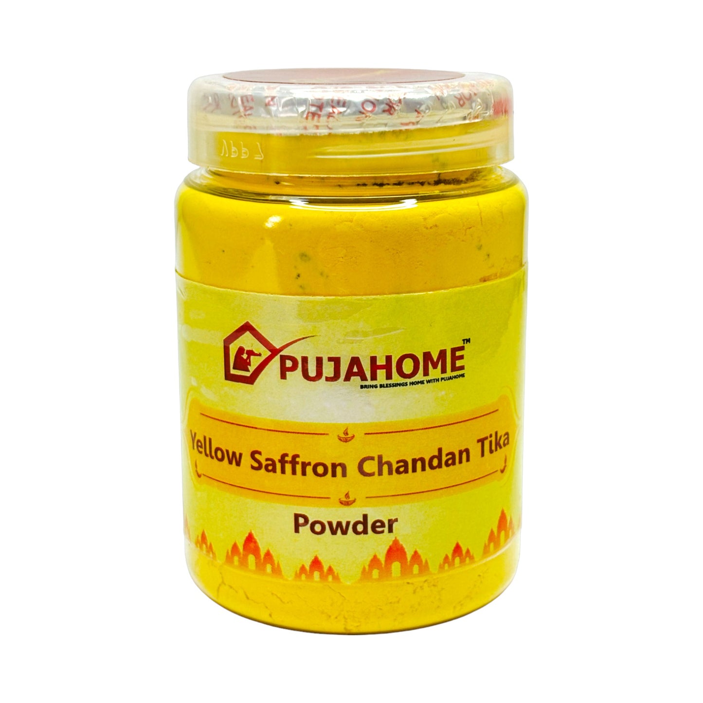 Pujahome Premium Yellow Saffron Chandan Tika Powder 100 Gram Box