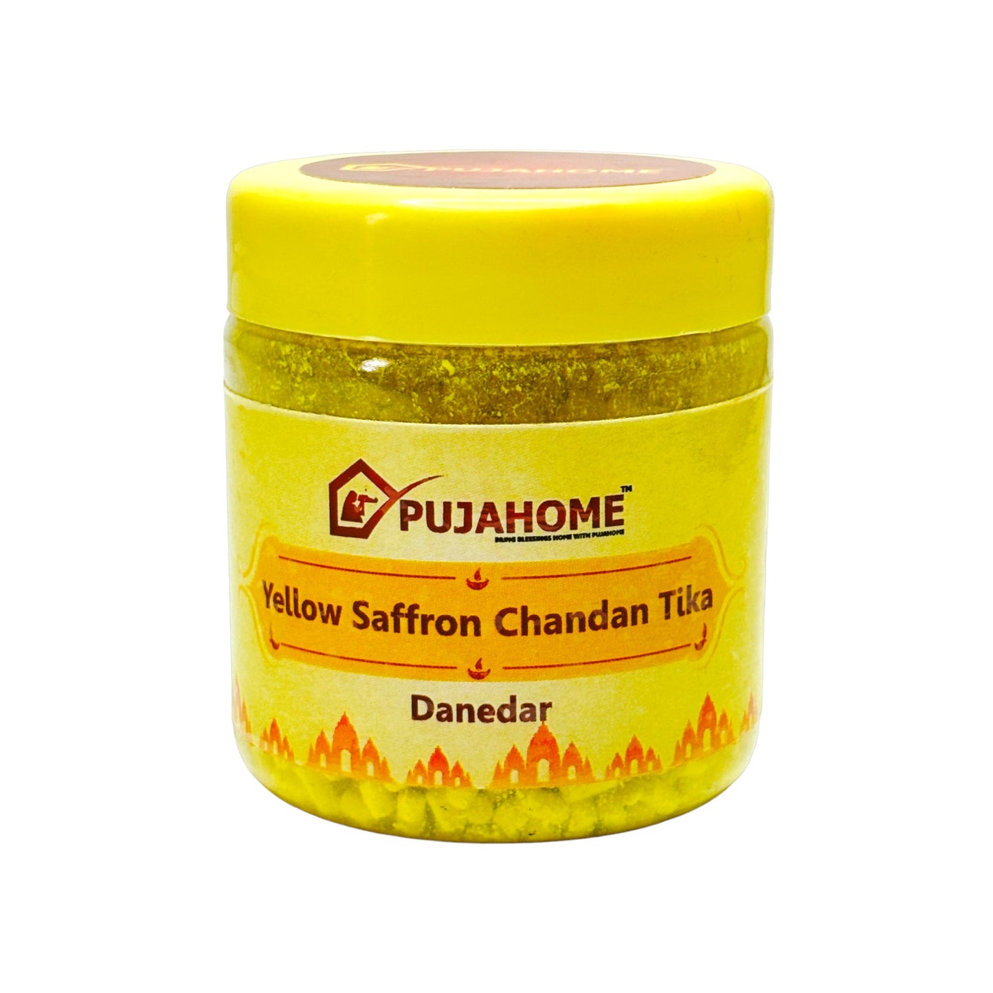 Pujahome Premium Yellow Saffron Chandan Tika Danedar 100 Gram Box