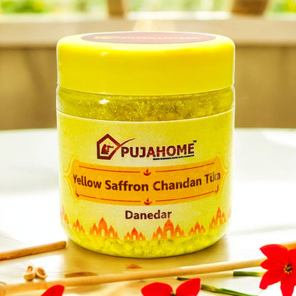 Pujahome Premium Yellow Saffron Chandan Tika Danedar 100 Gram Box