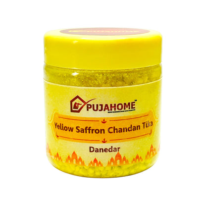 Pujahome Premium Yellow Saffron Chandan Tika Danedar 100 Gram Box