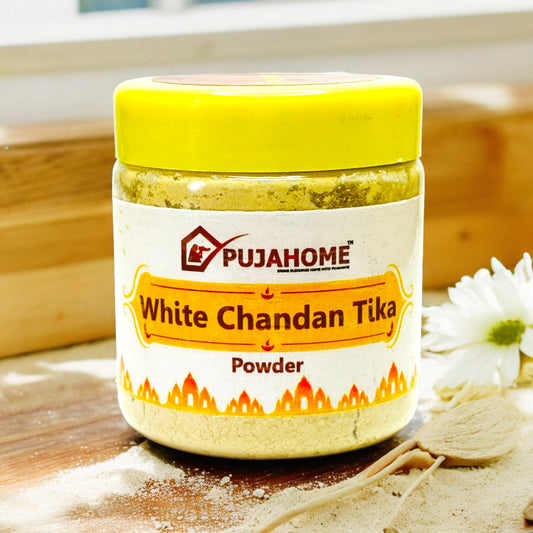 Pujahome Premium White Chandan Tika Powder 50 Gram Box