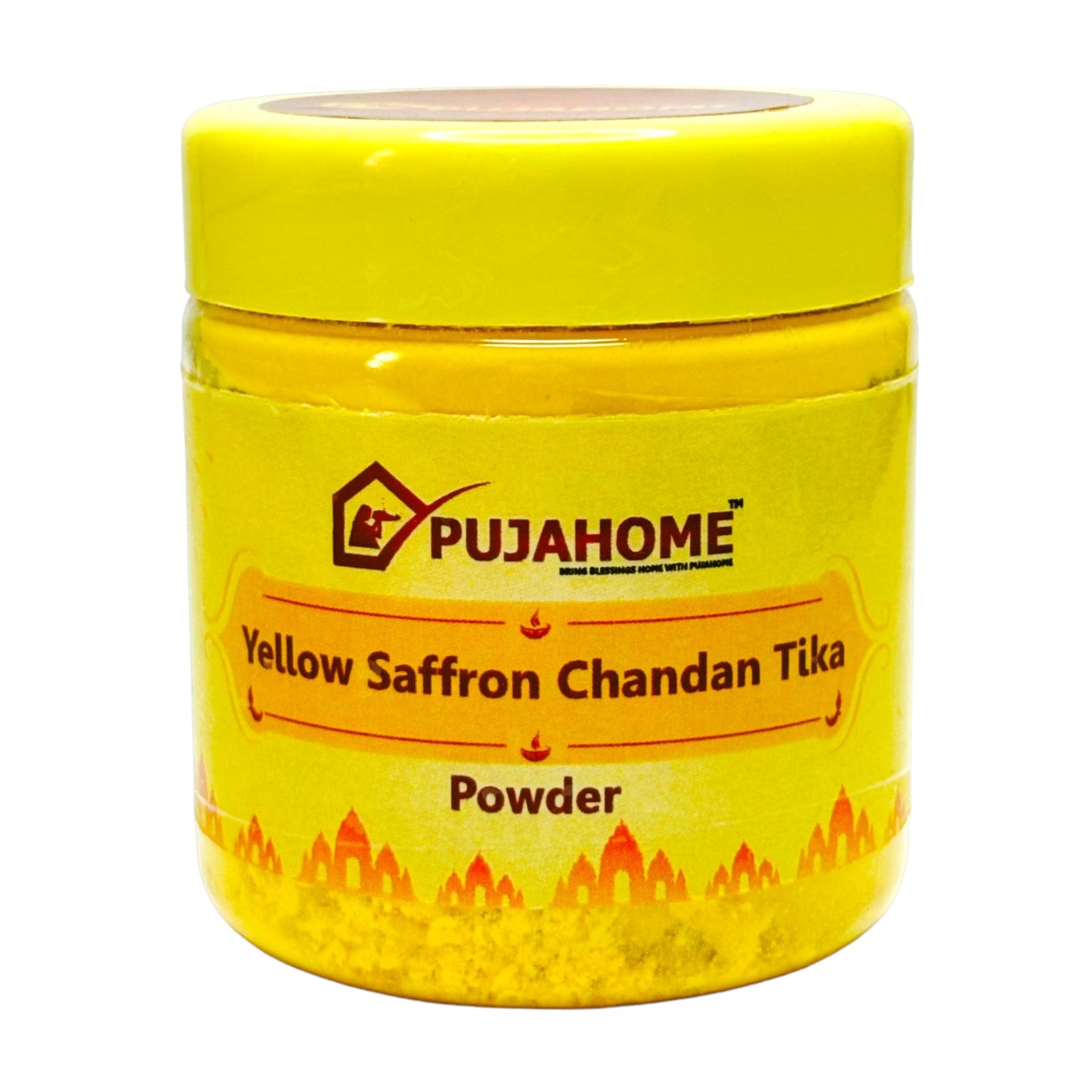 Pujahome Premium Yellow Saffron Chandan Tika Powder 50 Gram Box