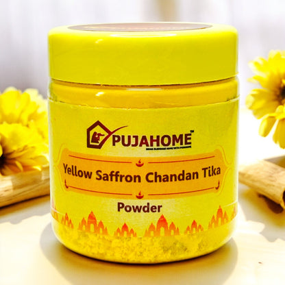 Pujahome Premium Yellow Saffron Chandan Tika Powder 50 Gram Box