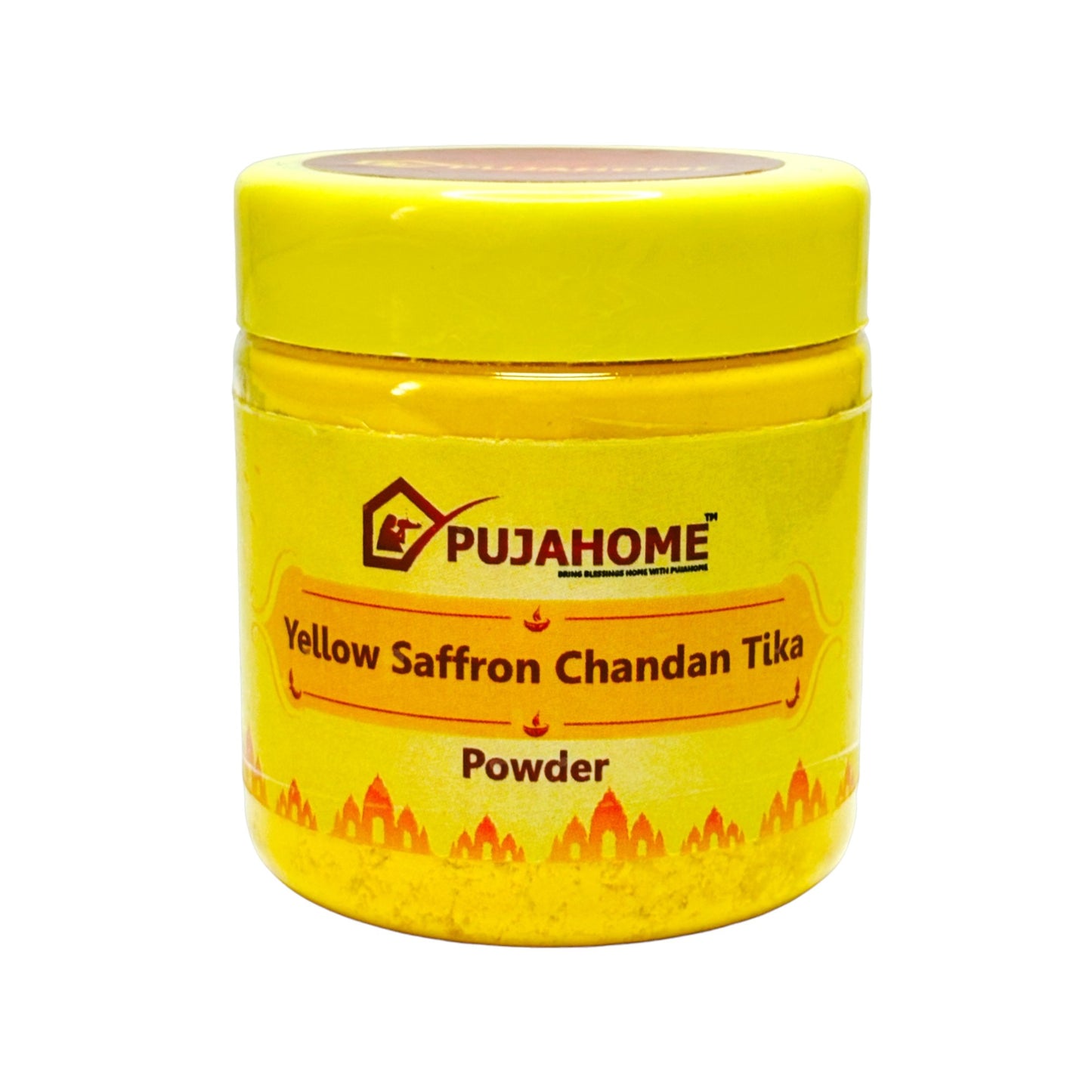 Pujahome Premium Yellow Saffron Chandan Tika Powder 50 Gram Box