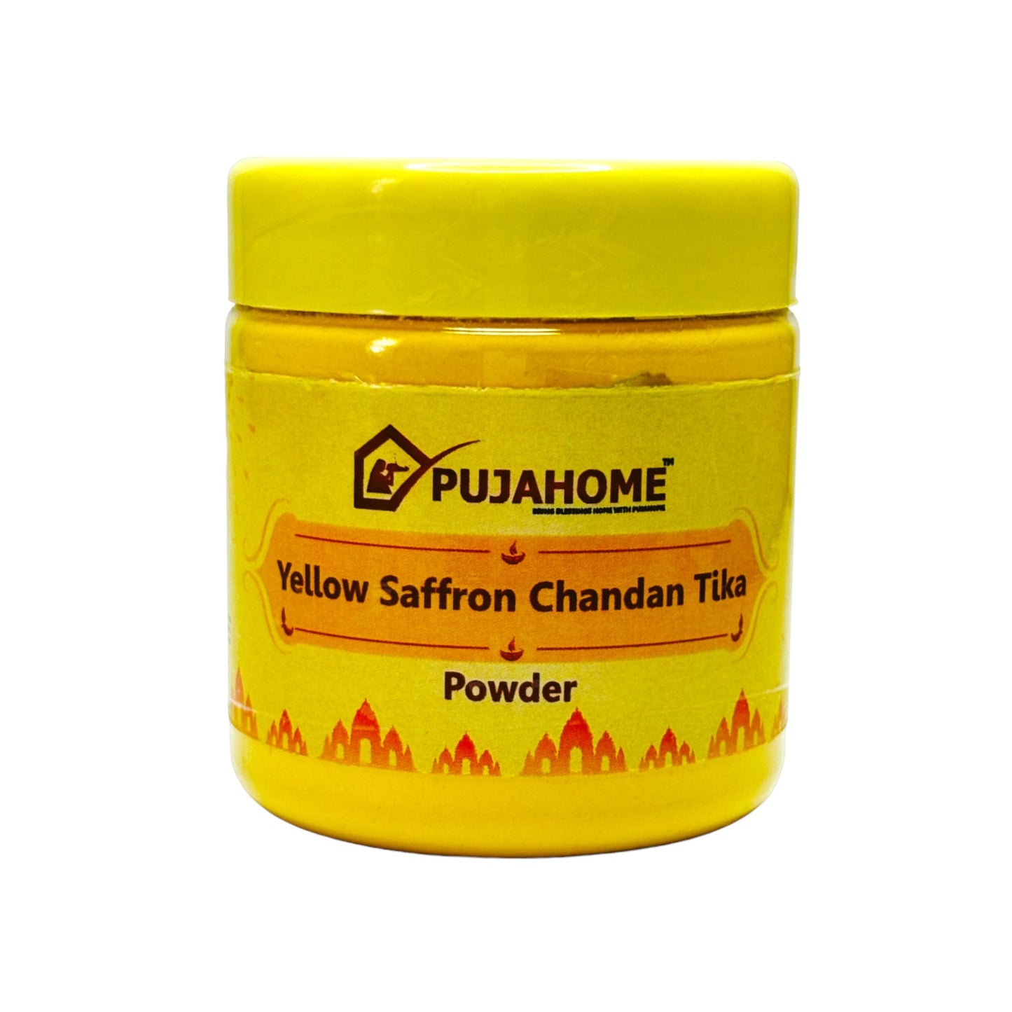 Pujahome Premium Yellow Saffron Chandan Tika Powder 50 Gram Box