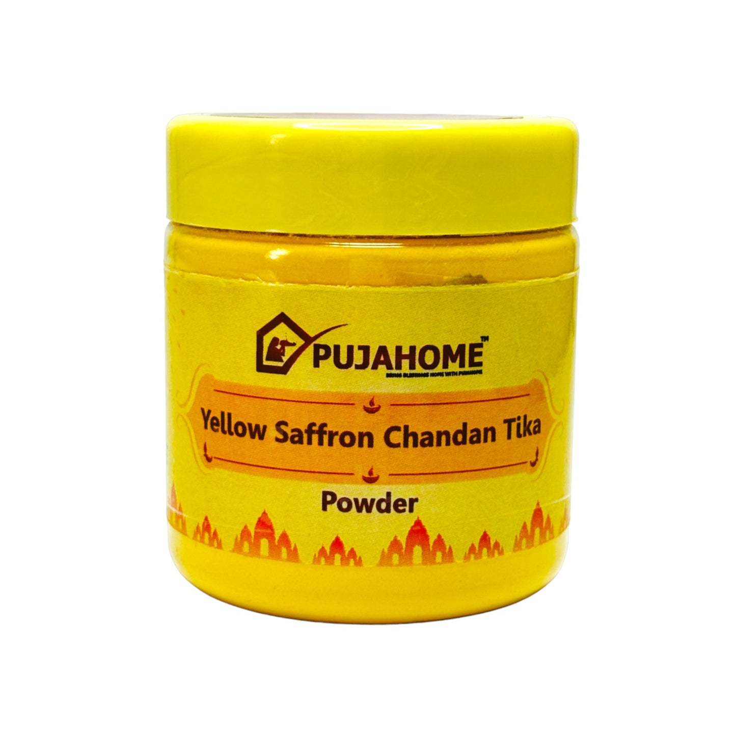 Pujahome Premium Yellow Saffron Chandan Tika Powder 50 Gram Box